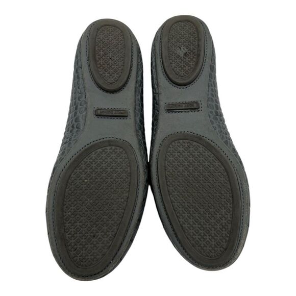 Tory Burch Women's Leather Croc Embossed Minnie Travel Ballet Flats Gray Sz 5.5 - Picture 7 of 9